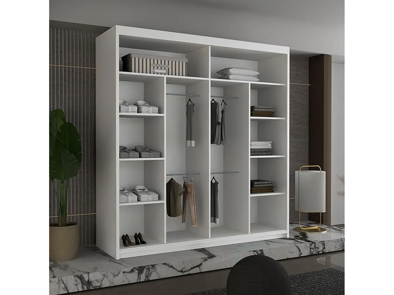 Mirrored Sliding Wardrobe - white 203cm - Gemma