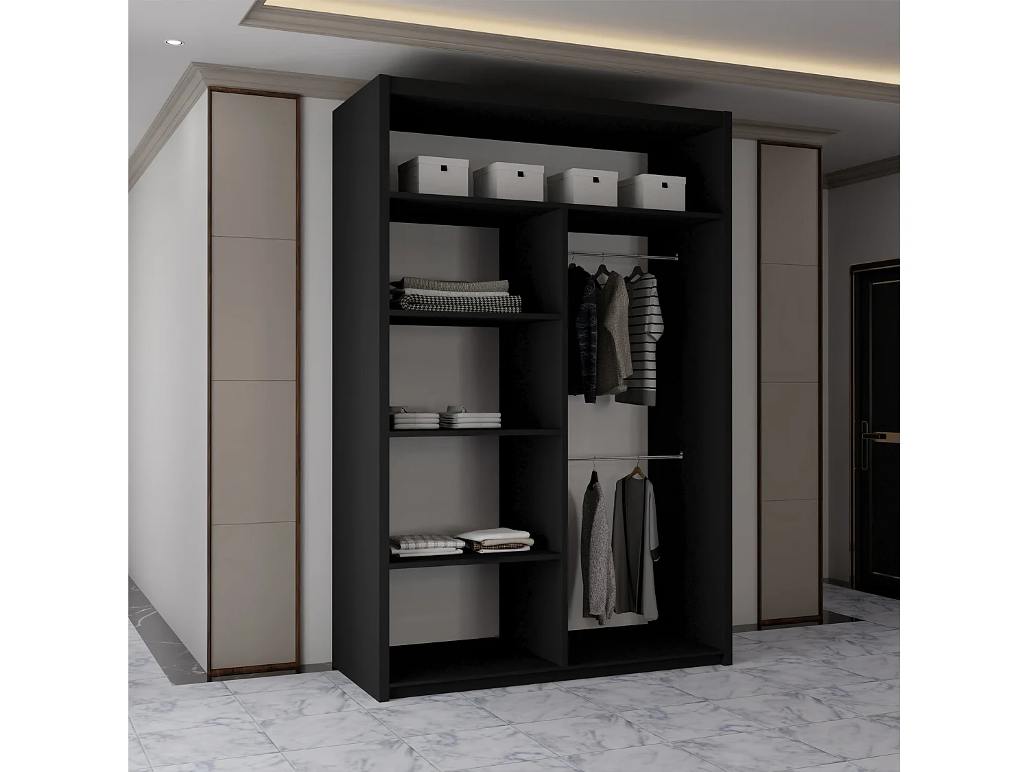 Sliding Mirrored Door Wardrobe - 120cm - Black - Vision
