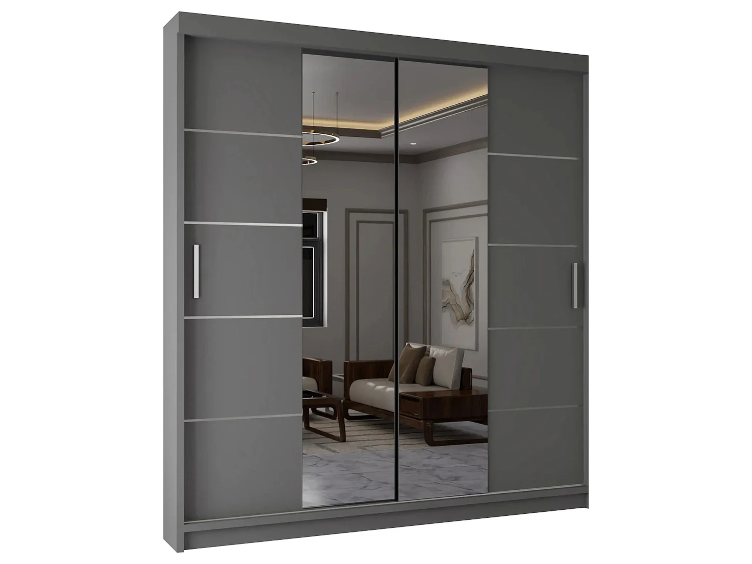 Sliding Wardrobe with Mirrored Doors - 203cm Grey - Modern