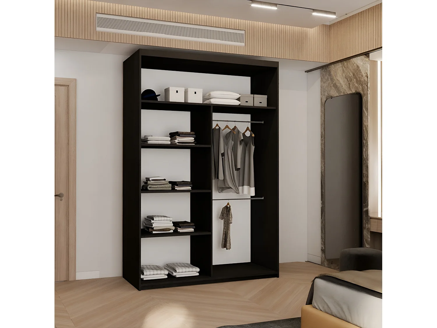 Sliding Door Wardrobe with Rounded Mirror - black 120cm - Arden