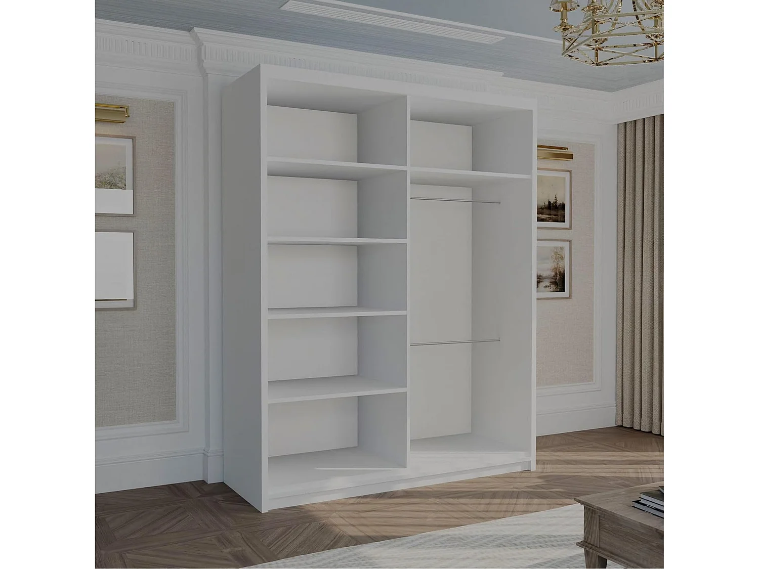 Full Mirror Sliding Door Wardrobe with Shelves & Hanging Rails - white 150cm - Celine