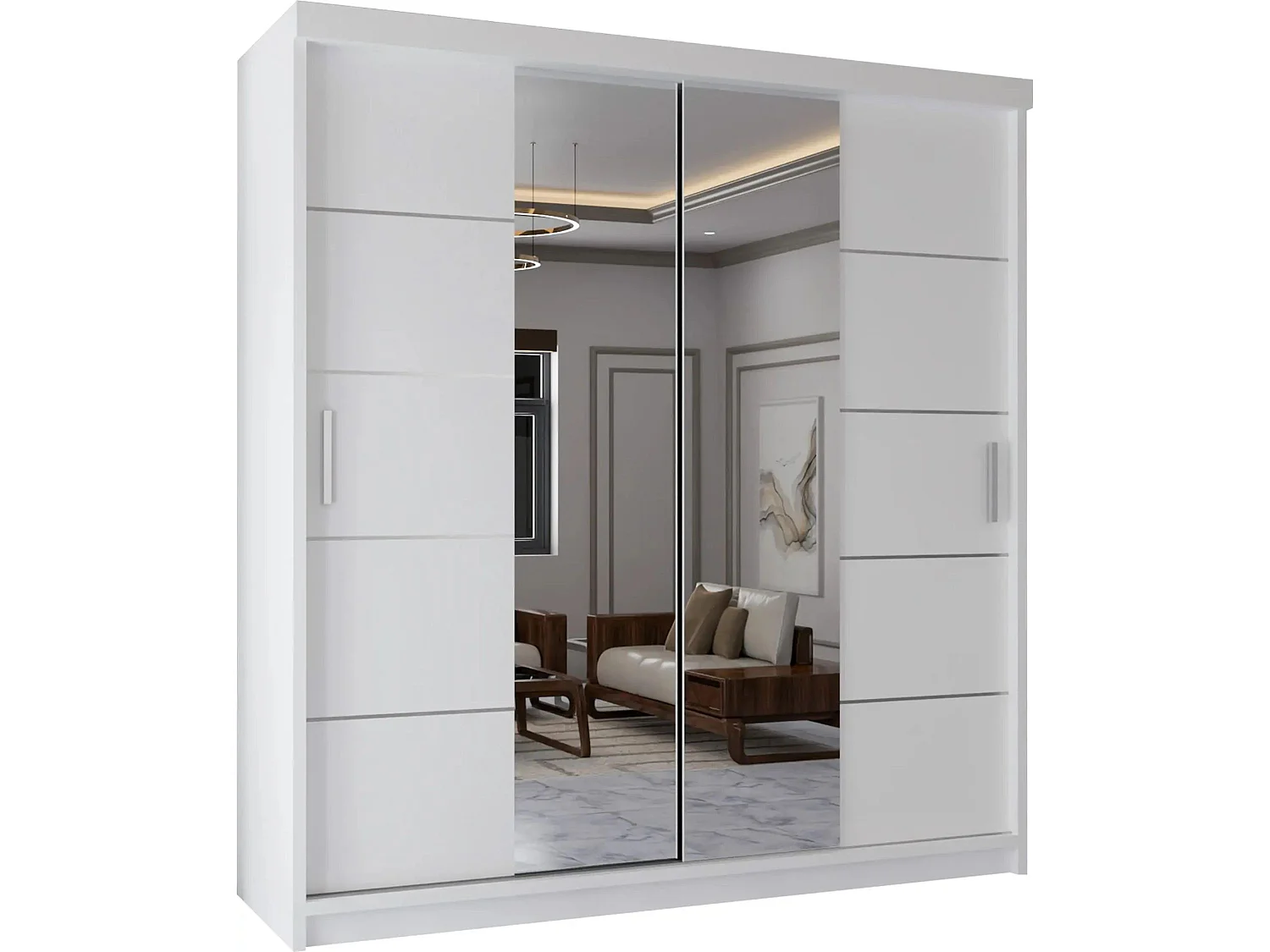 Sliding Wardrobe with Mirrored Doors - 120cm White - Modern