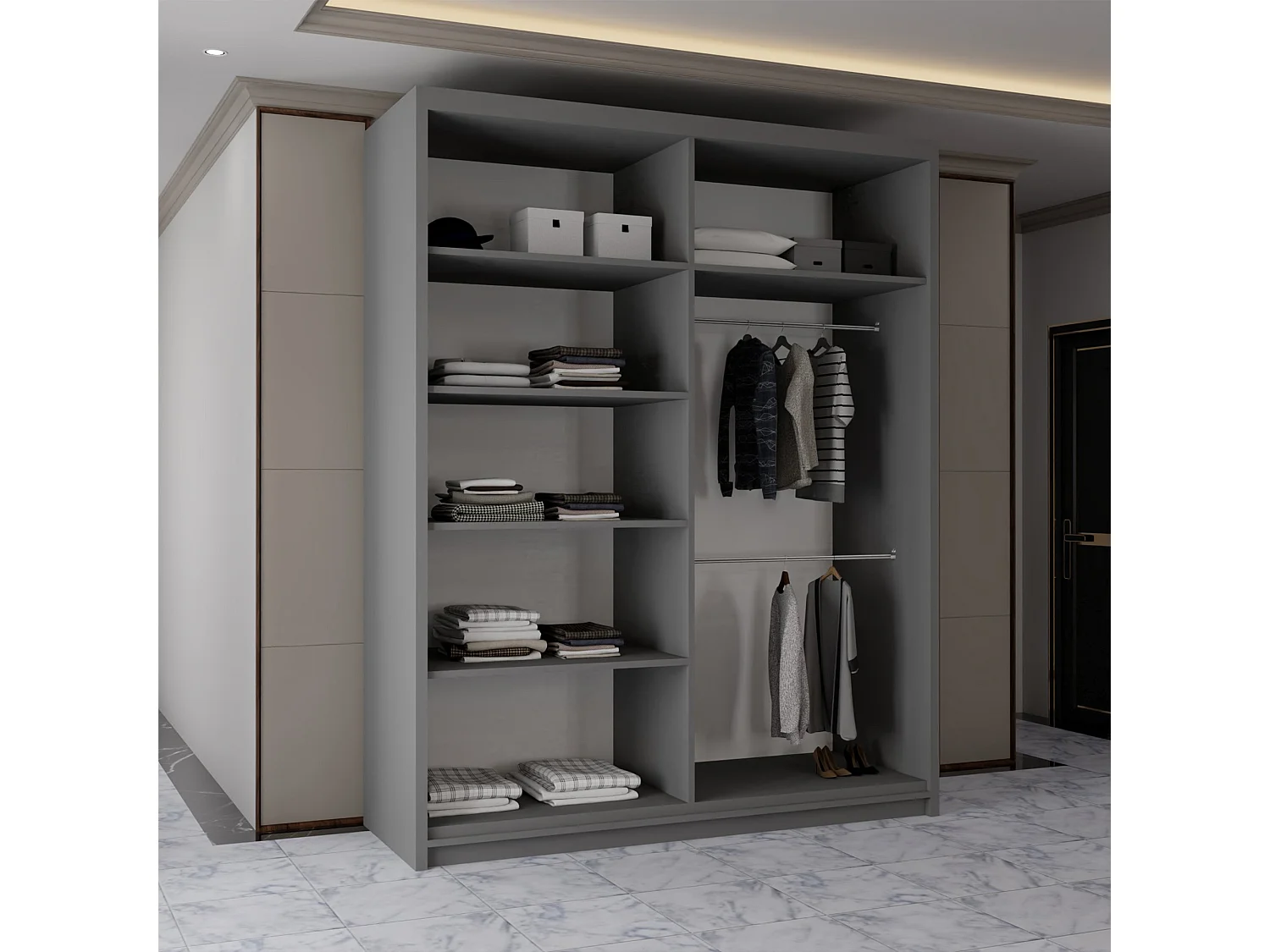 Sliding Wardrobe with Mirrored Doors - 150cm Grey - Modern