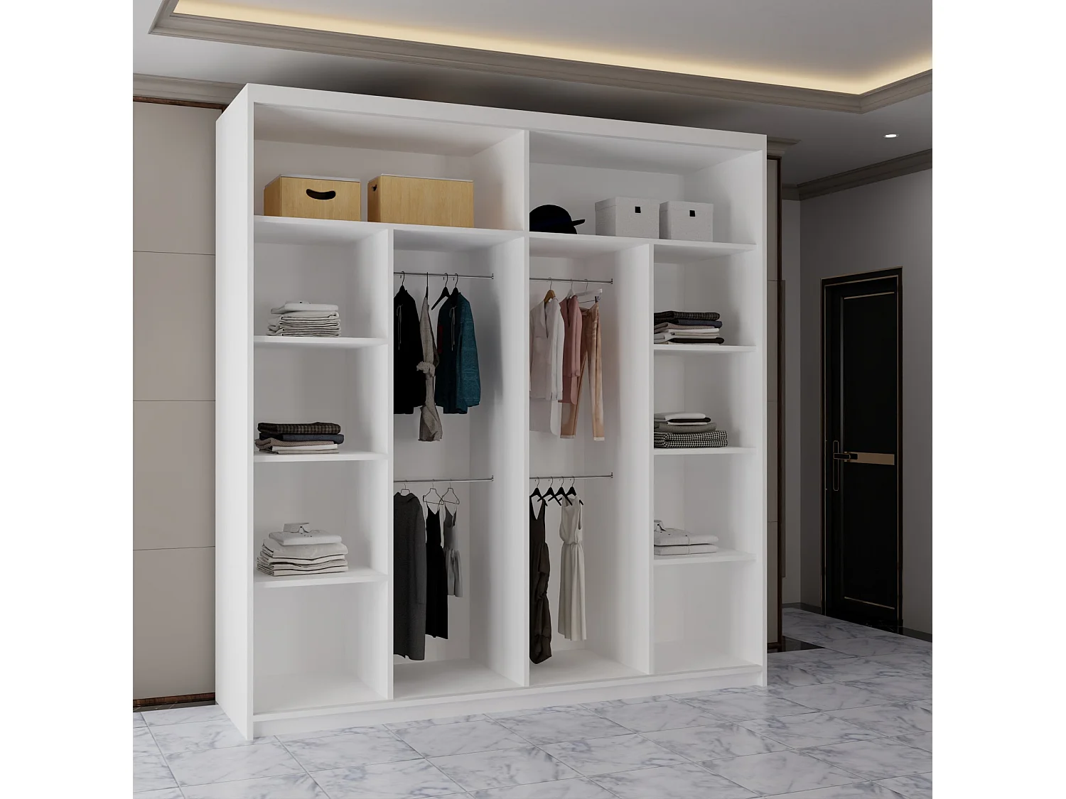 Sliding Mirrored Door Wardrobe - 203cm - White - Vision