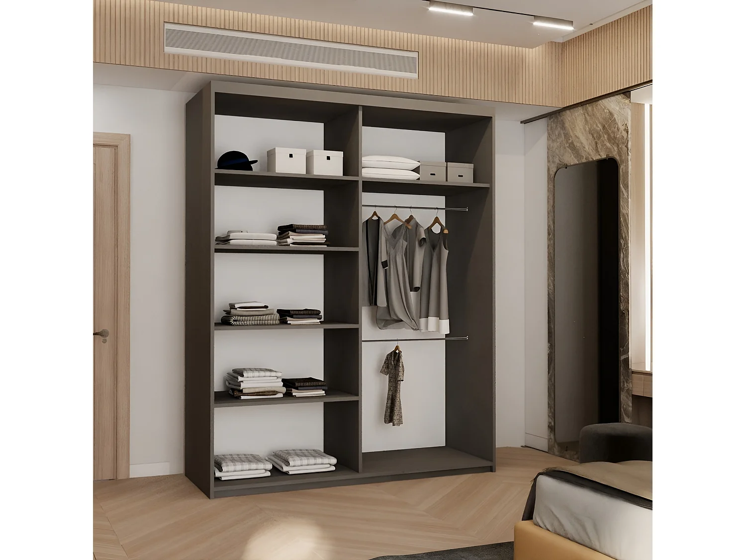 Sliding Door Wardrobe with Rounded Mirror - grey 180cm - Arden