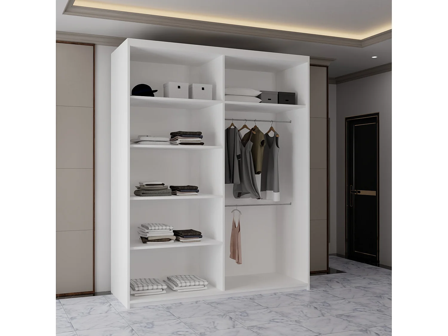 Sliding Mirrored Door Wardrobe - 150cm - White - Vision