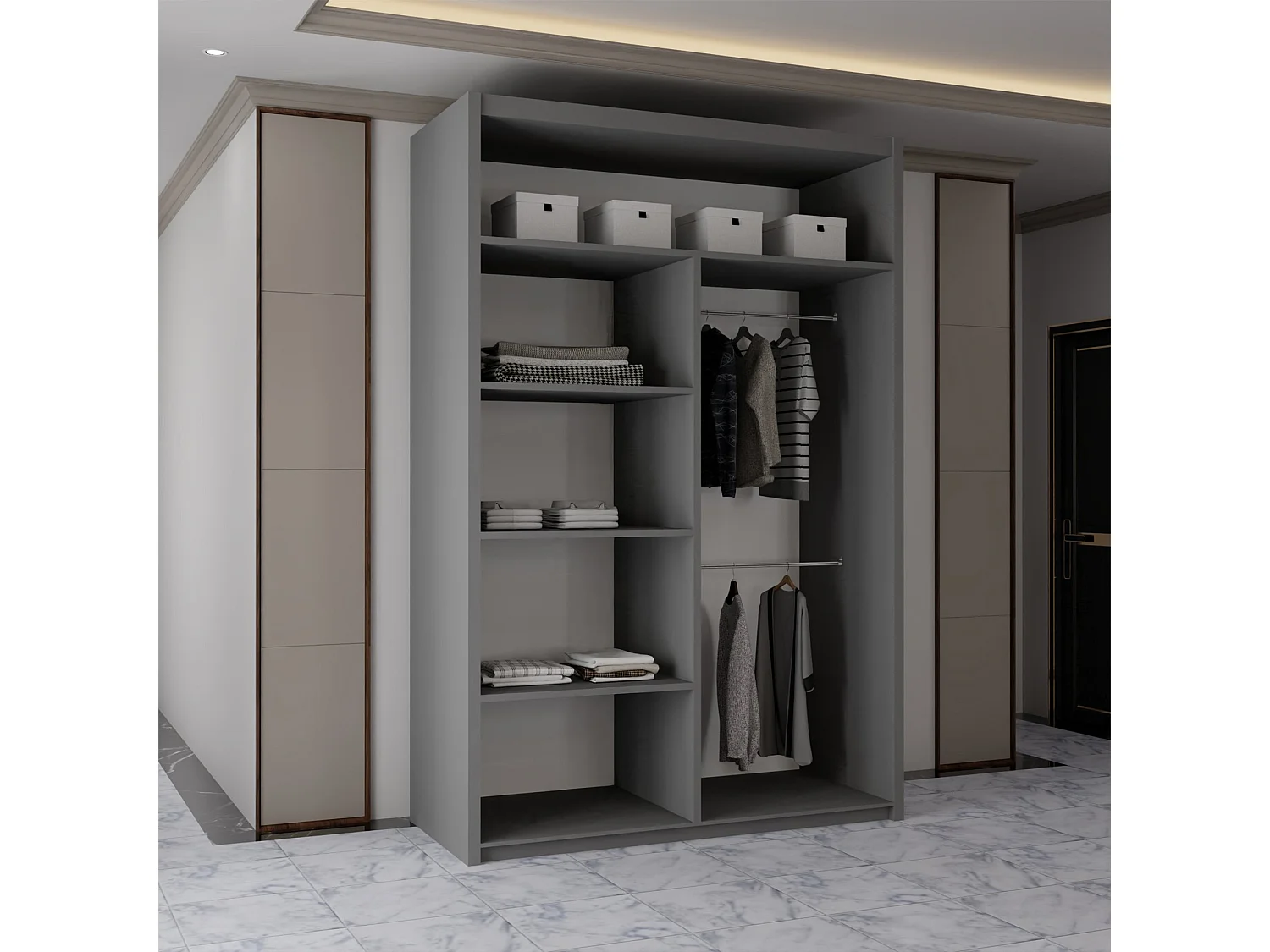 Sliding Mirrored Door Wardrobe - 120cm - Grey - Vision