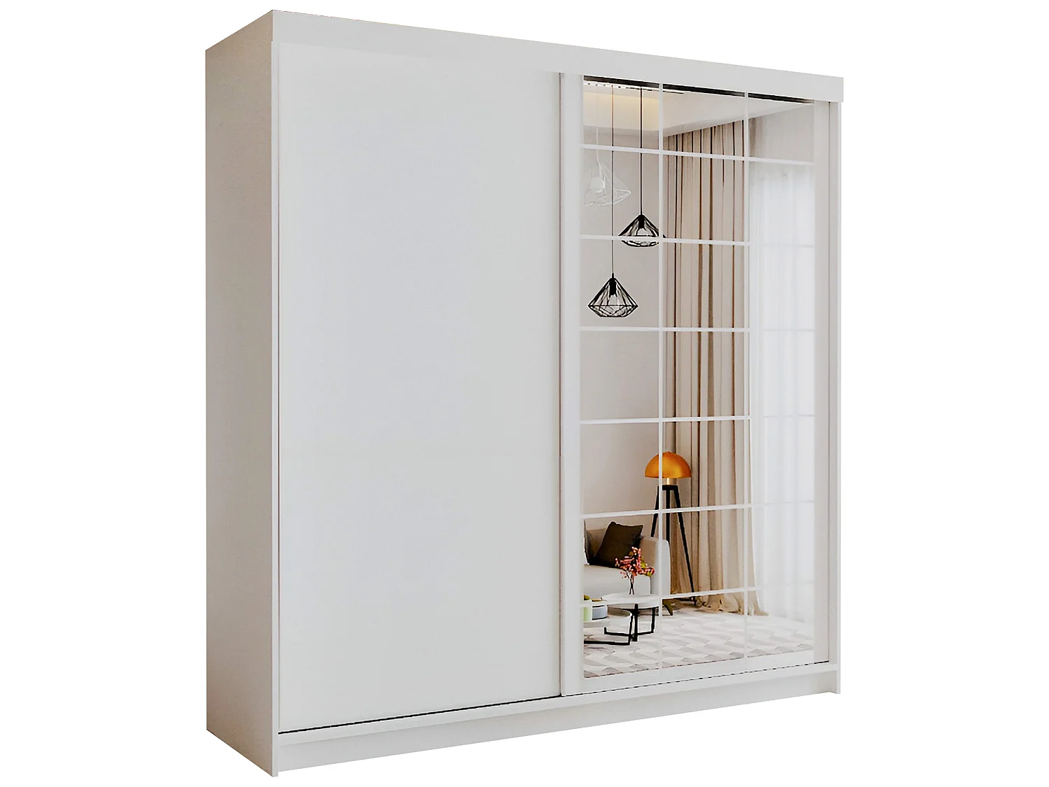 Sliding Door Wardrobe with Mirrors, Shelves and Drawers - white 200cm - Brampton