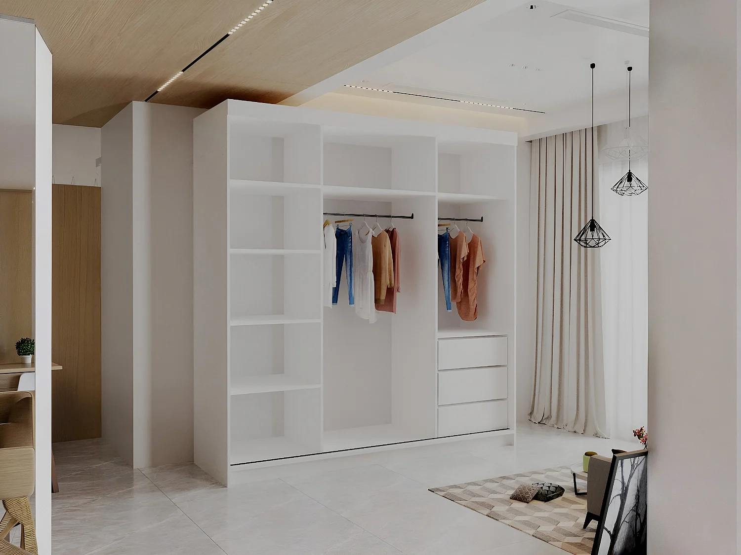 Sliding Door Wardrobe with Mirrors, Shelves and Drawers - white 200cm - Brampton