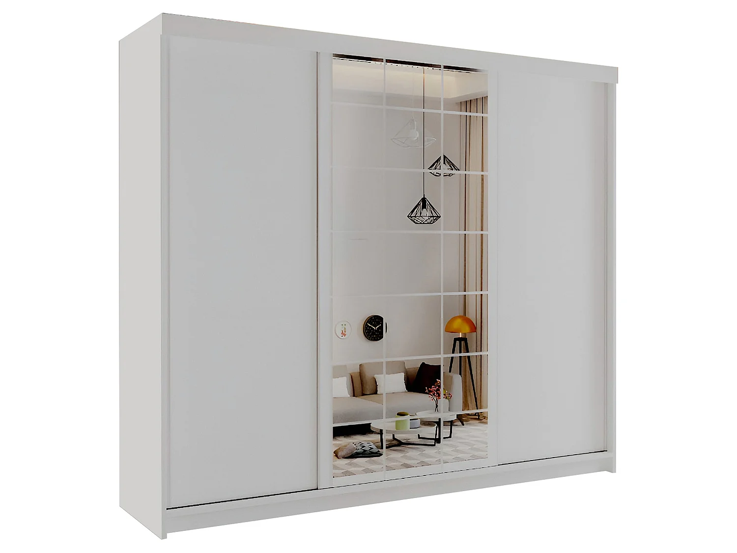 Sliding Door Wardrobe with Mirrors, Shelves and Drawers - white 250cm - Brampton