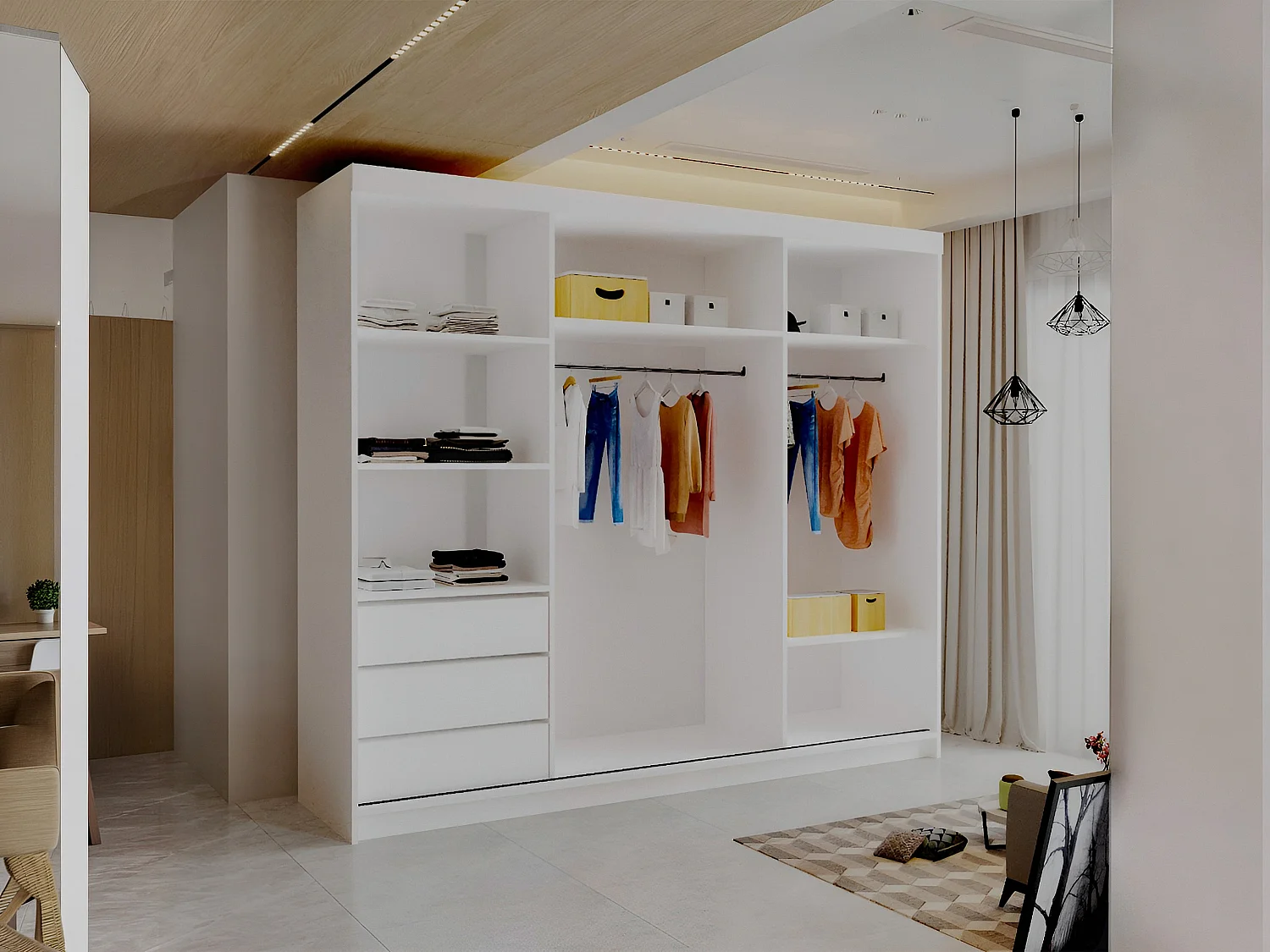 Sliding Door Wardrobe with Mirrors, Shelves and Drawers - white 250cm - Brampton