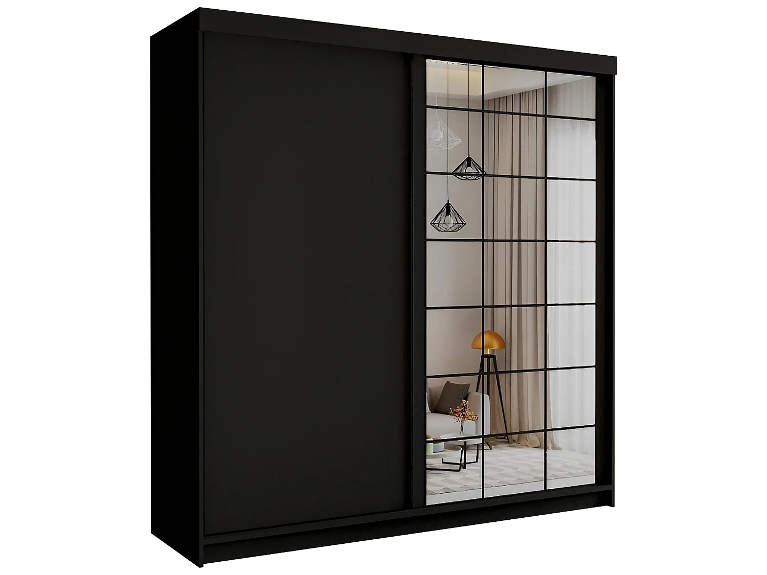Sliding Door Wardrobe with Mirrors, Shelves and Drawers - black 200cm - Brampton