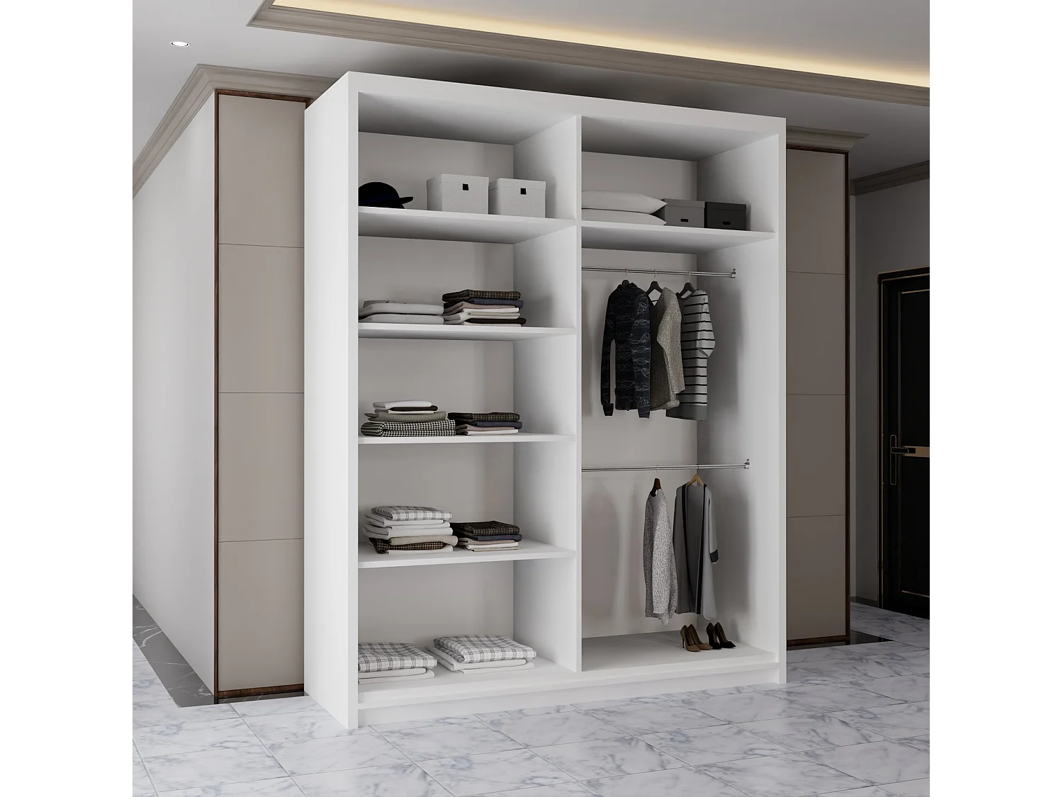Sliding Wardrobe with Mirrored Doors - 180cm White - Modern