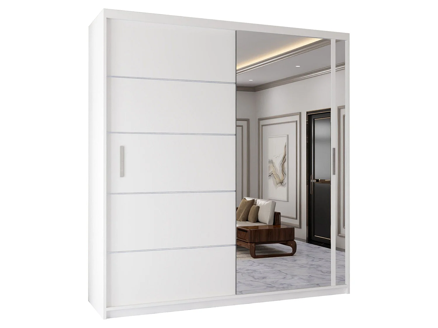 Sliding Mirrored Door Wardrobe - 120cm - White - Vision