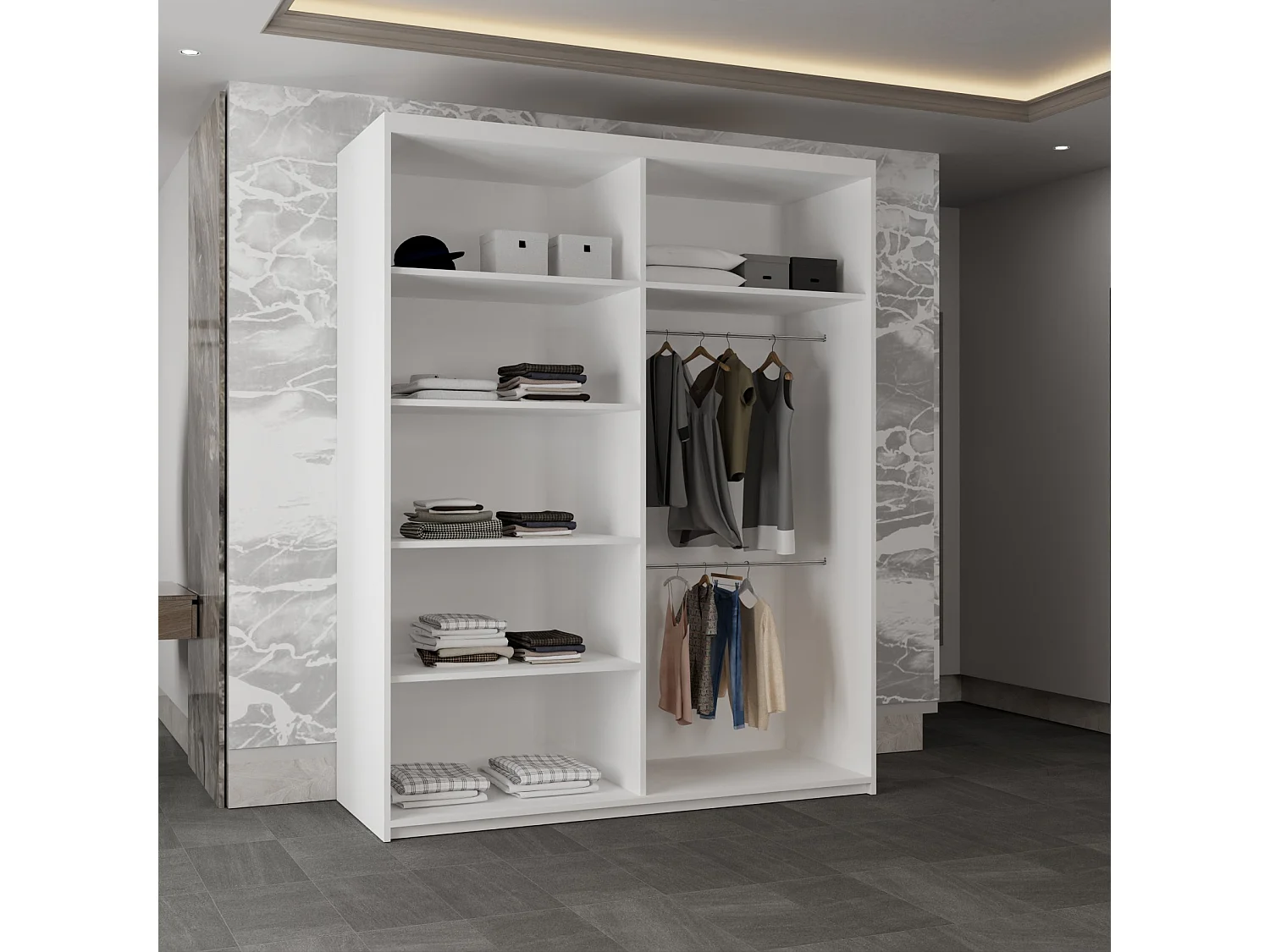 Sliding Wardrobe with Round Mirror - white 150cm - Luna