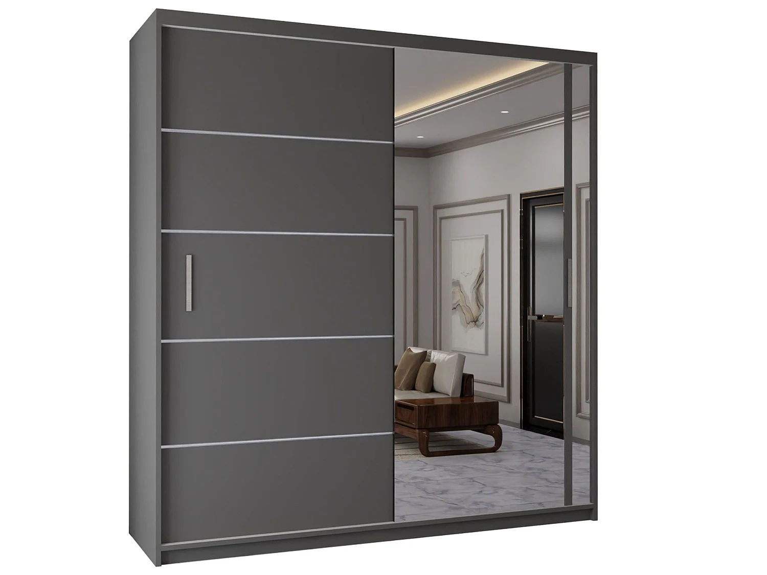 Sliding Mirrored Door Wardrobe - 180cm - Grey - Vision