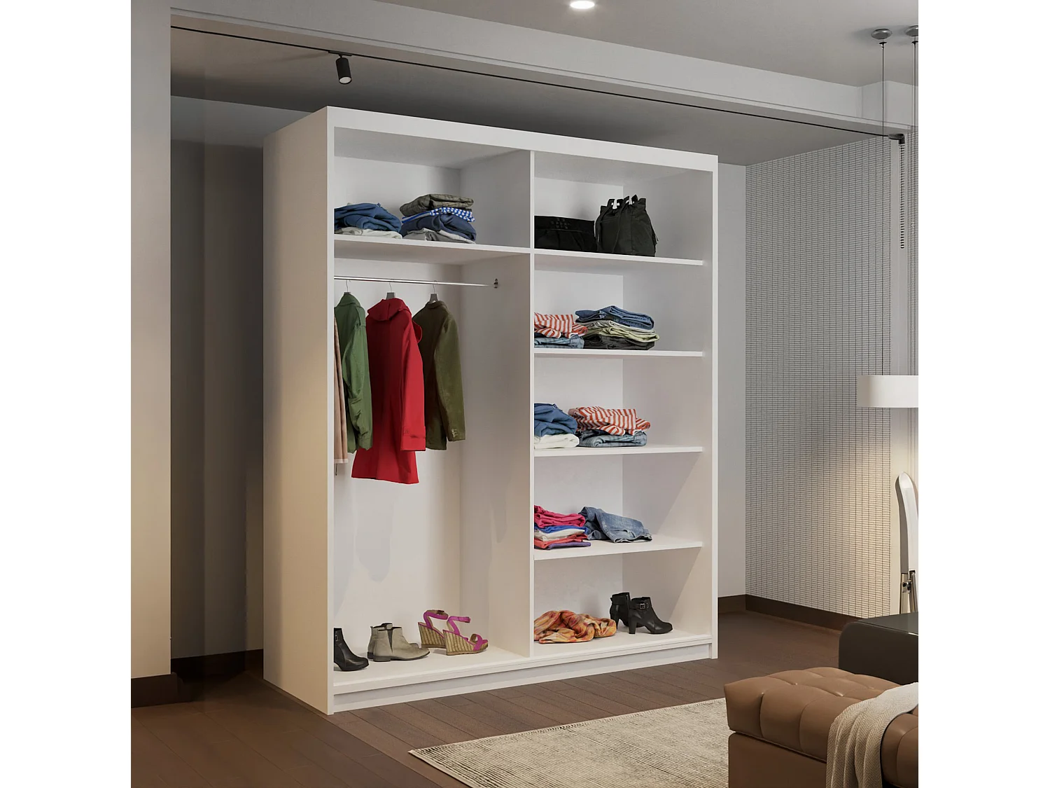 High Gloss Sliding Door Wardrobe with Mirror - white 150cm - Amsterdem