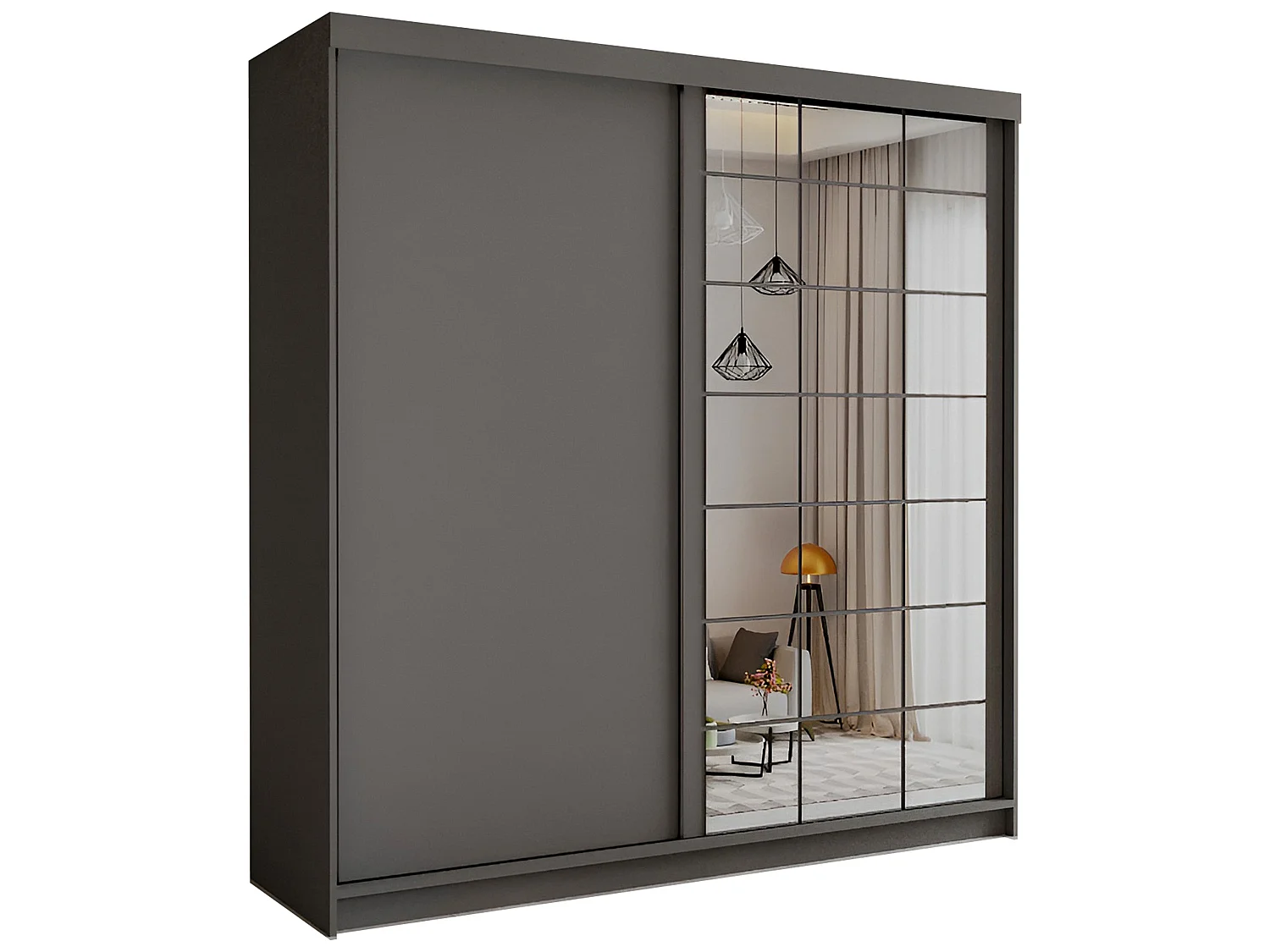 Sliding Door Wardrobe with Mirrors, Shelves and Drawers - grey 200cm - Brampton