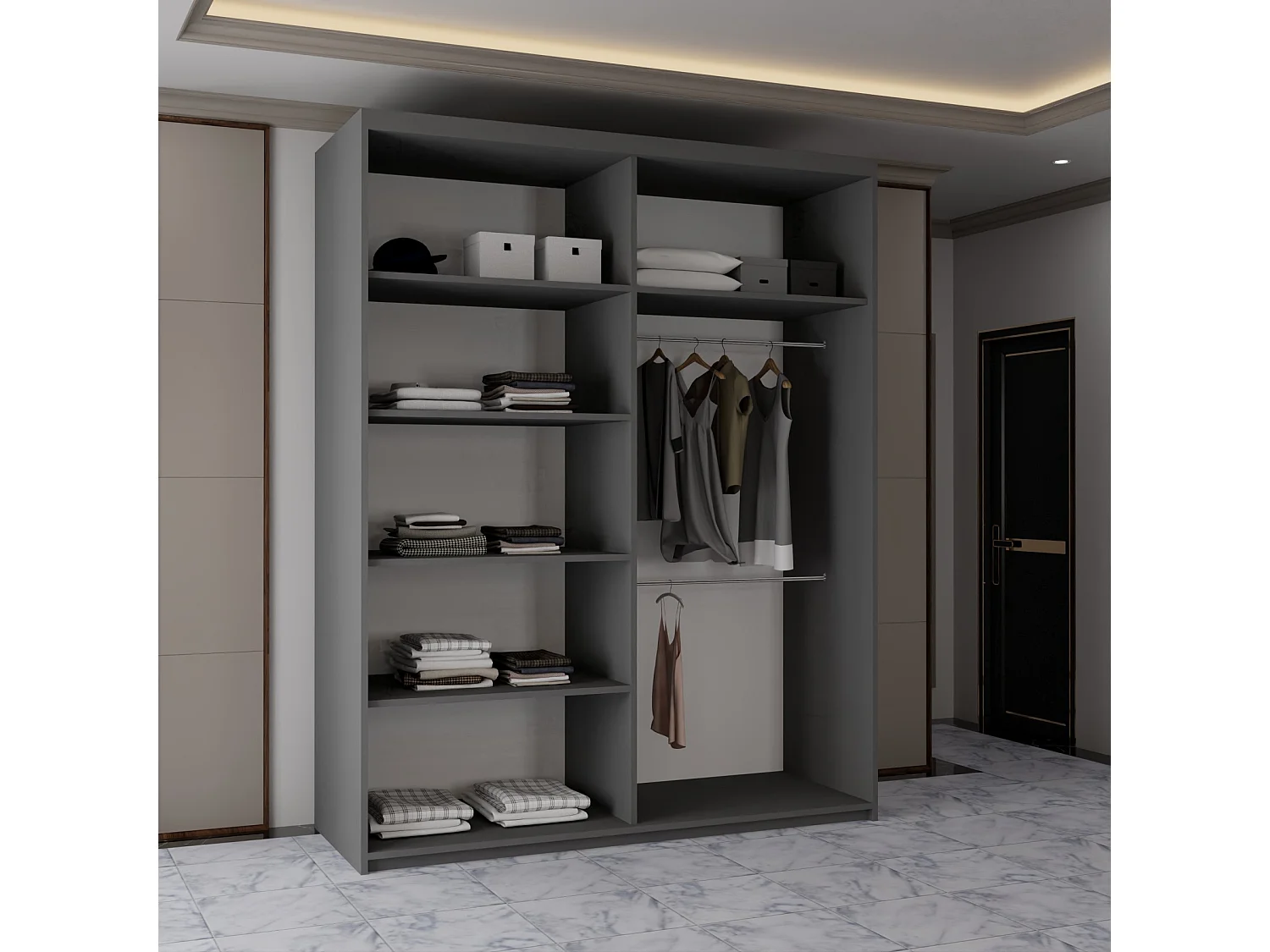 Sliding Mirrored Door Wardrobe - 150cm - Grey - Vision