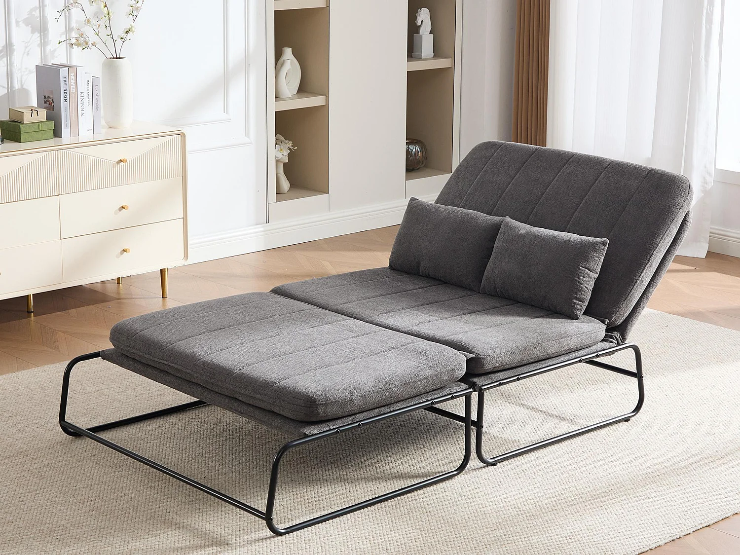 Canapé Convertible 1 place XXXL Style Industriel, Fauteuil Convertible avec Rangement Latéral, Confort Ergonomique pour Petit Espace