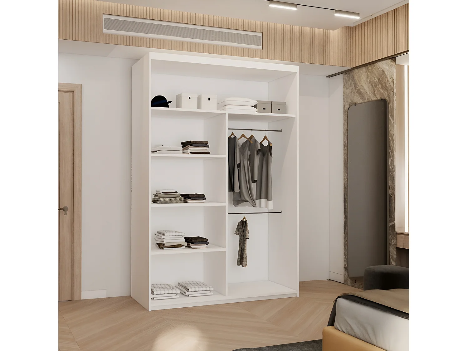 Sliding Door Wardrobe with Rounded Mirror - white 120cm - Arden