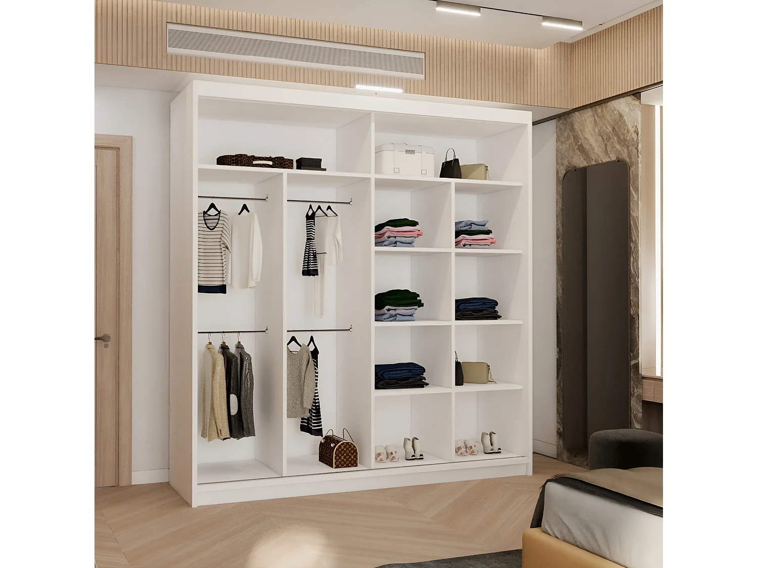 Sliding Door Wardrobe with Rounded Mirror - white 203cm - Arden