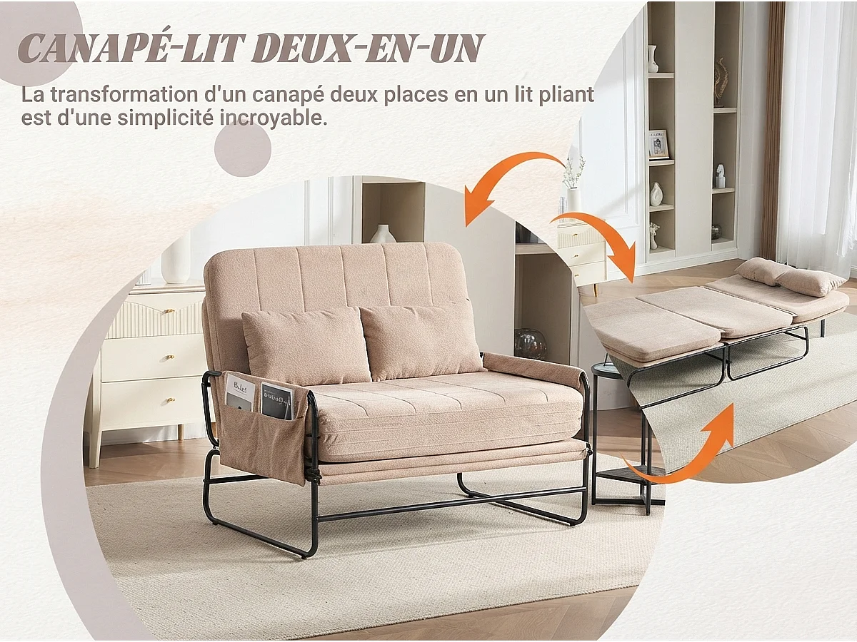 Canapé Convertible 1 place XXXL Style Industriel, Fauteuil Convertible avec Rangement Latéral, Confort Ergonomique pour Petit Espace