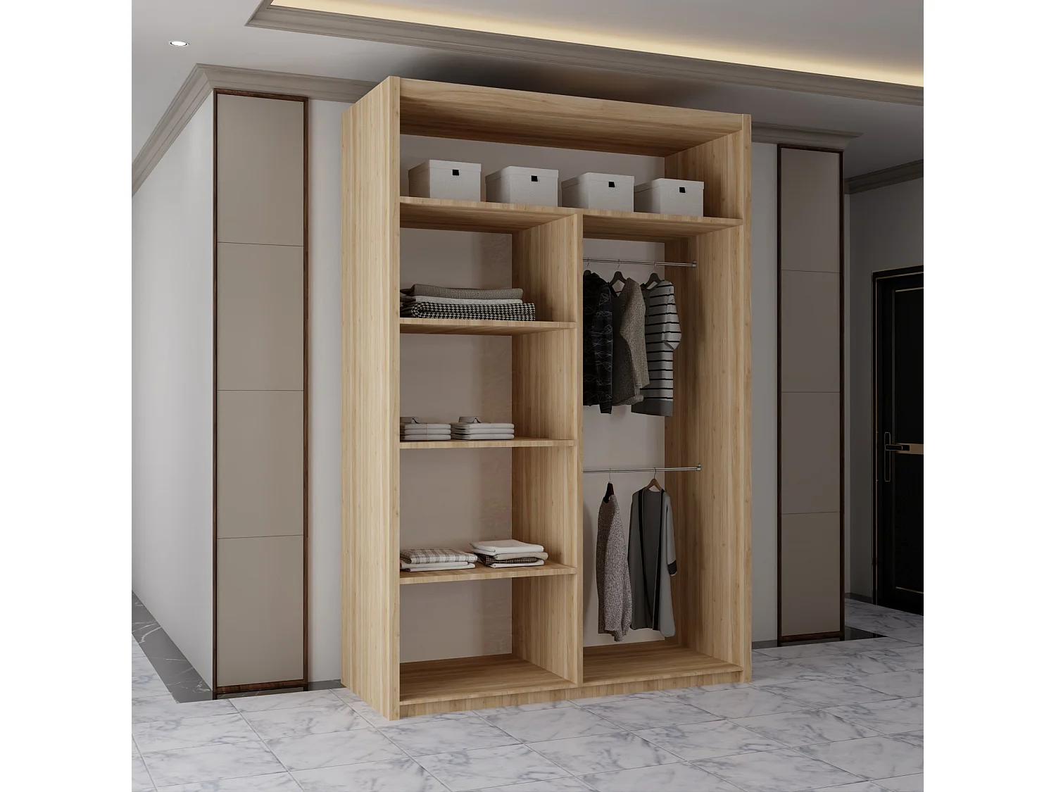 Sliding Wardrobe with Mirrored Doors - 120cm Oak - Modern