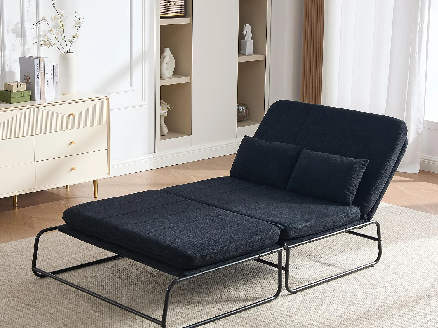 Canapé Convertible 1 place XXXL Style Industriel, Fauteuil Convertible avec Rangement Latéral, Confort Ergonomique pour Petit Espace
