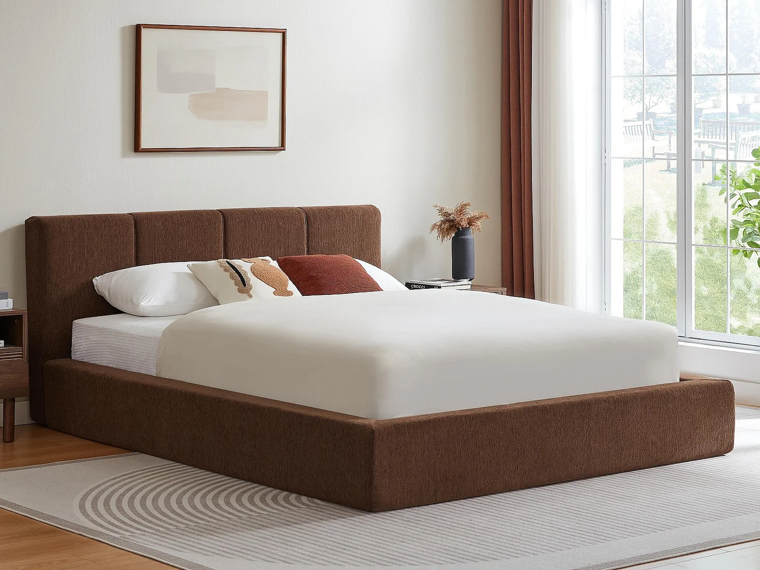 Gestoffeerd Bed ÉPURE 160x200cm - Tweepersoonsbed met Minimalistisch Ontwerp en Stevige Structuur, Eenvoudige Montage, Bruin