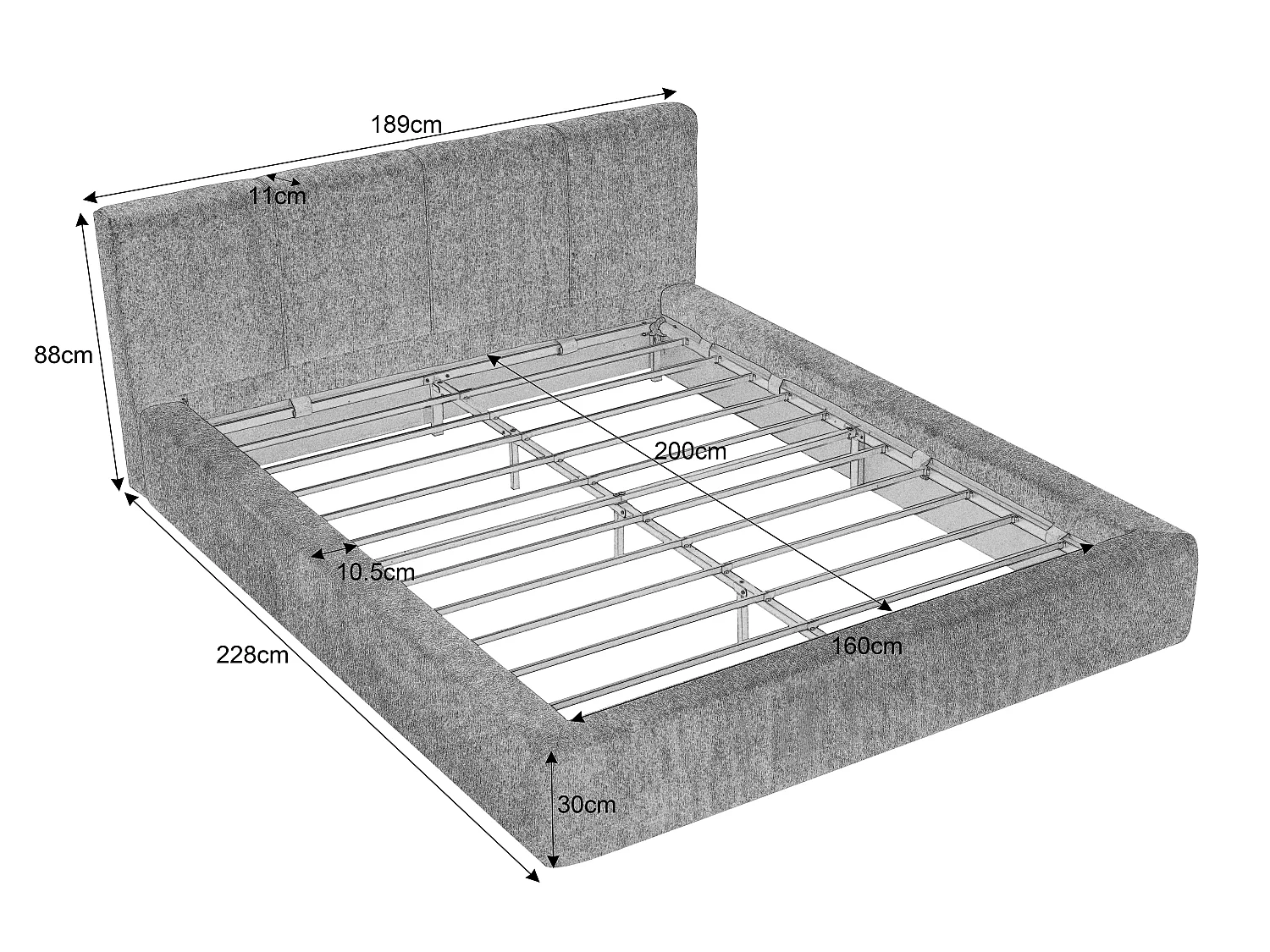 Gestoffeerd Bed ÉPURE 160x200cm - Tweepersoonsbed met Minimalistisch Ontwerp en Stevige Structuur, Eenvoudige Montage, Bruin