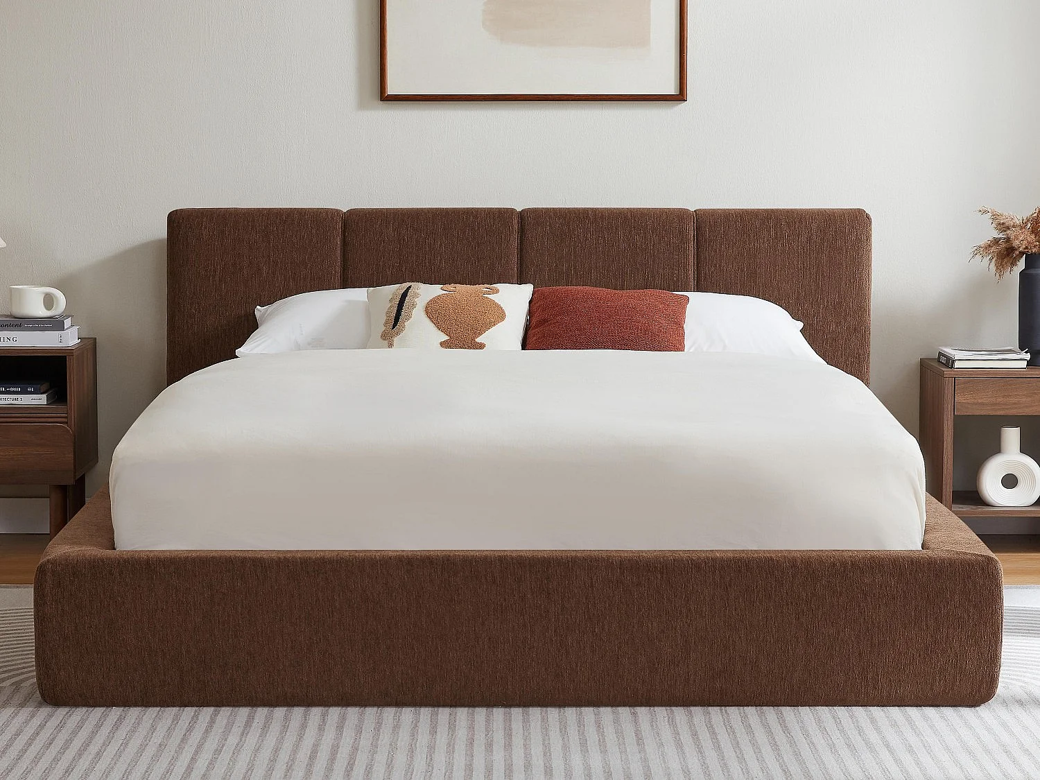 Gestoffeerd Bed ÉPURE 160x200cm - Tweepersoonsbed met Minimalistisch Ontwerp en Stevige Structuur, Eenvoudige Montage, Bruin