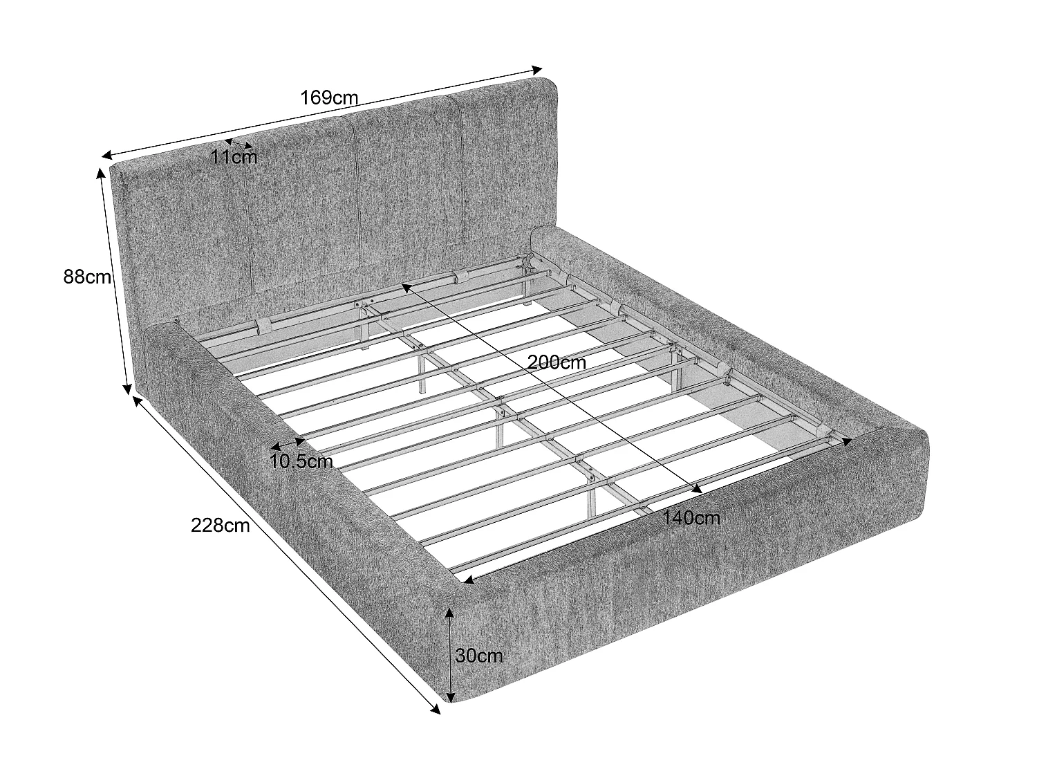 Gestoffeerd Bed ÉPURE 140x200cm - Tweepersoonsbed met Minimalistisch Ontwerp en Stevige Structuur, Eenvoudige Montage, Beige / Bruin