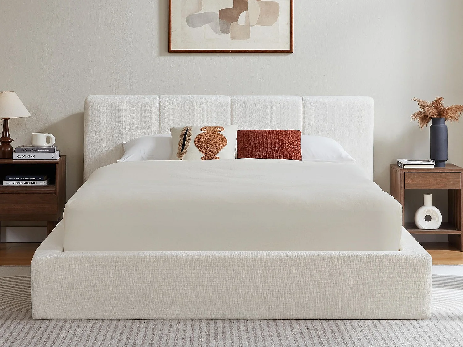 Gestoffeerd Bed ÉPURE 140x200cm - Tweepersoonsbed met Minimalistisch Ontwerp en Stevige Structuur, Eenvoudige Montage, Beige / Bruin