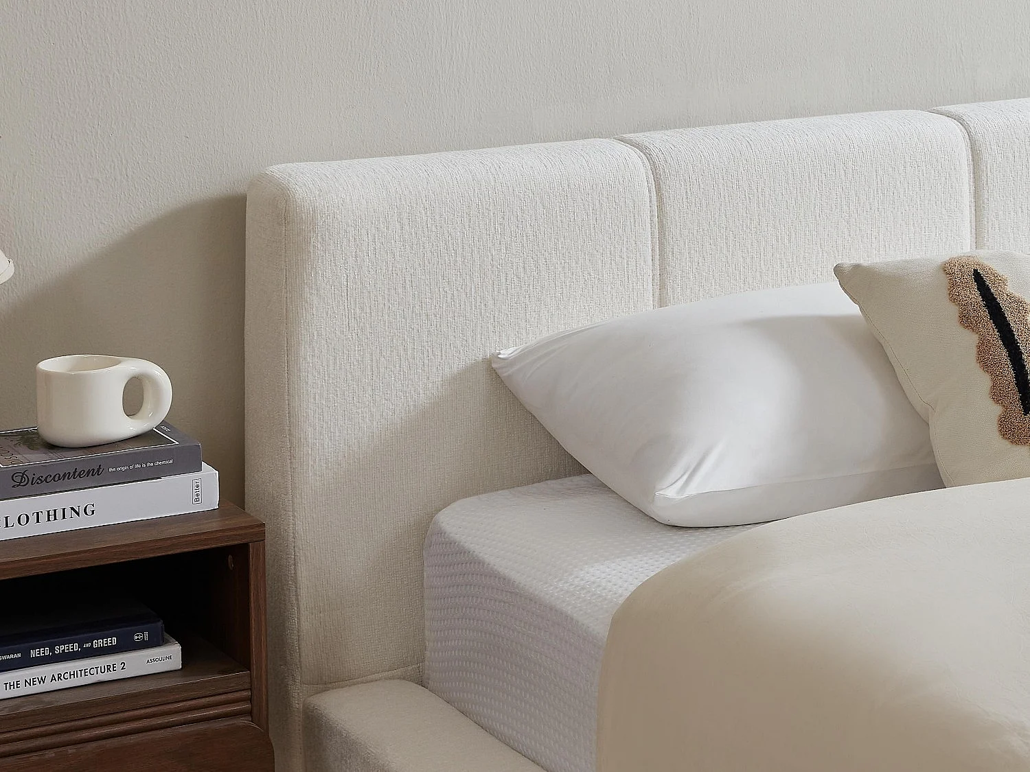 Gestoffeerd Bed ÉPURE 140x200cm - Tweepersoonsbed met Minimalistisch Ontwerp en Stevige Structuur, Eenvoudige Montage, Beige / Bruin