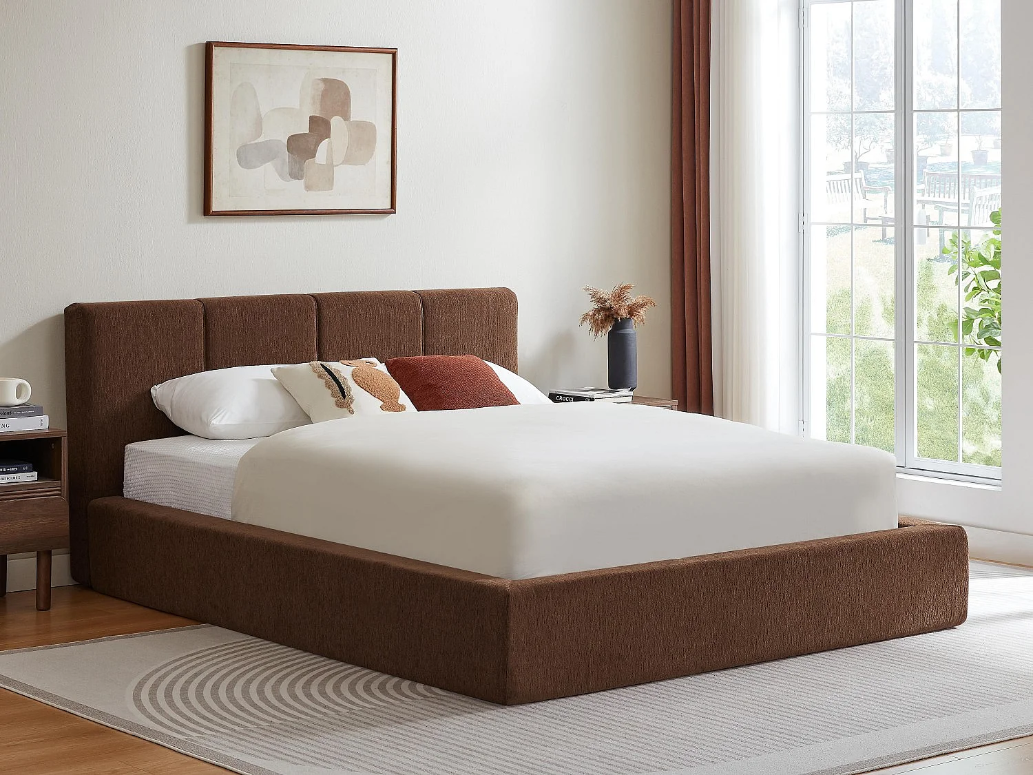 Gestoffeerd Bed ÉPURE 140x200cm - Tweepersoonsbed met Minimalistisch Ontwerp en Stevige Structuur, Eenvoudige Montage, Bruin