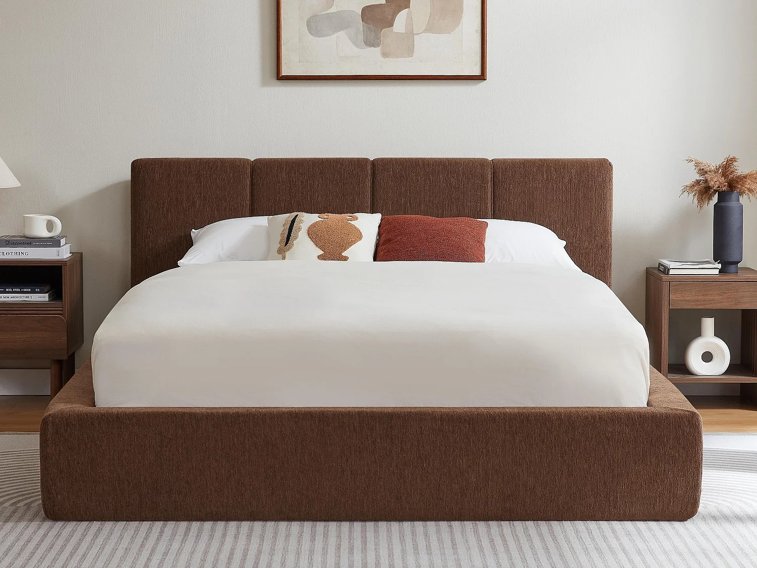 Gestoffeerd Bed ÉPURE 140x200cm - Tweepersoonsbed met Minimalistisch Ontwerp en Stevige Structuur, Eenvoudige Montage, Bruin