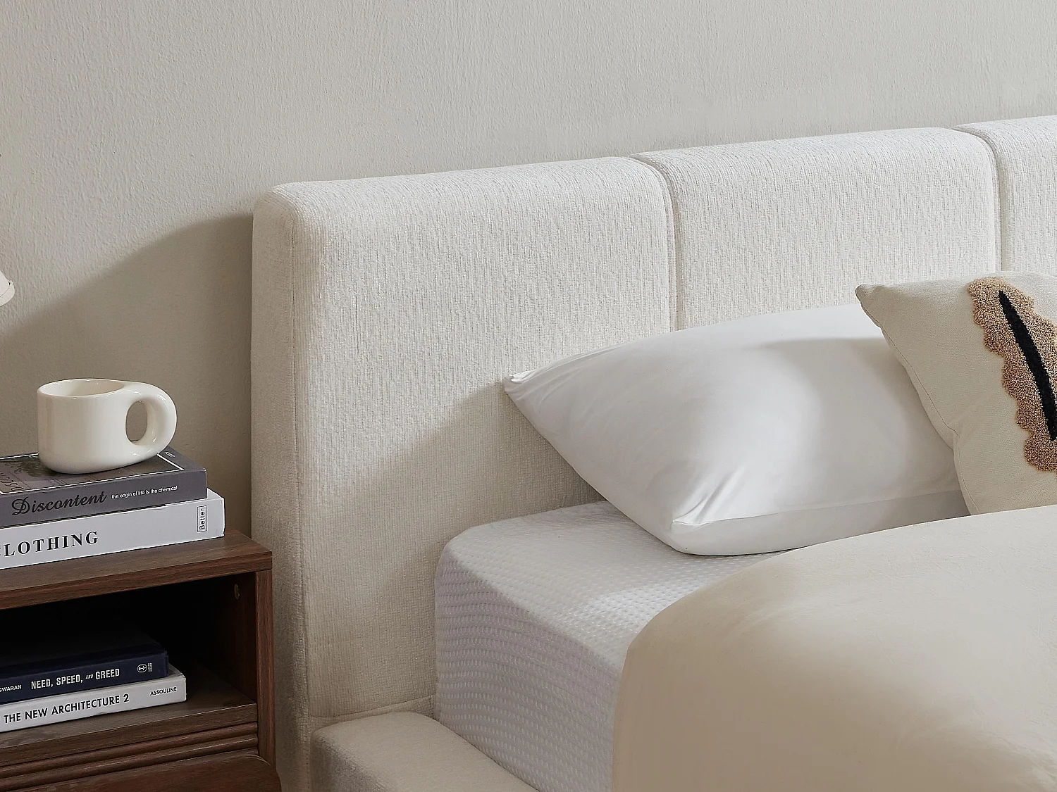 Gestoffeerd Bed ÉPURE 160x200cm - Tweepersoonsbed met Minimalistisch Ontwerp en Stevige Structuur, Eenvoudige Montage, Beige / Bruin