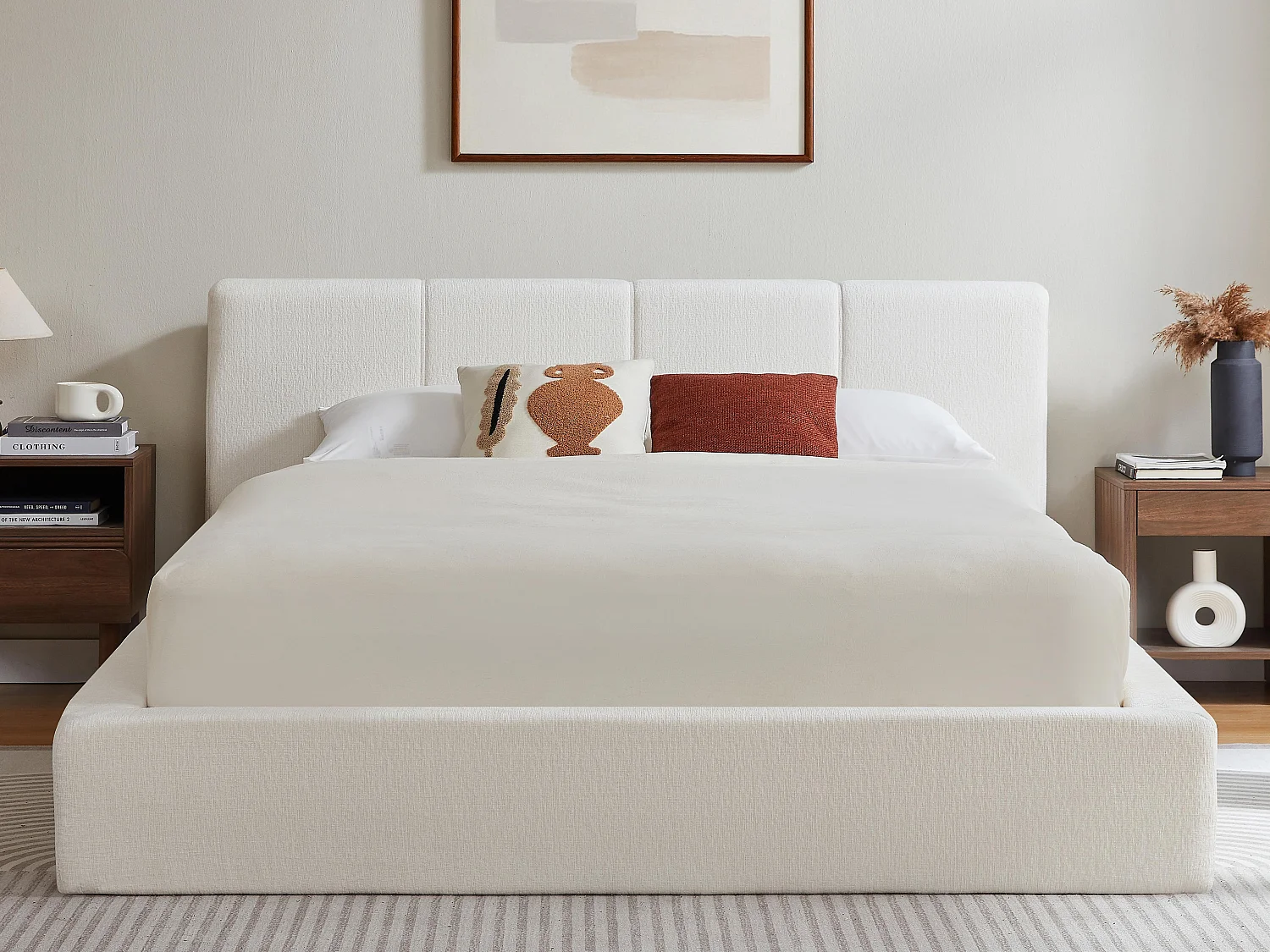Gestoffeerd Bed ÉPURE 160x200cm - Tweepersoonsbed met Minimalistisch Ontwerp en Stevige Structuur, Eenvoudige Montage, Beige / Bruin