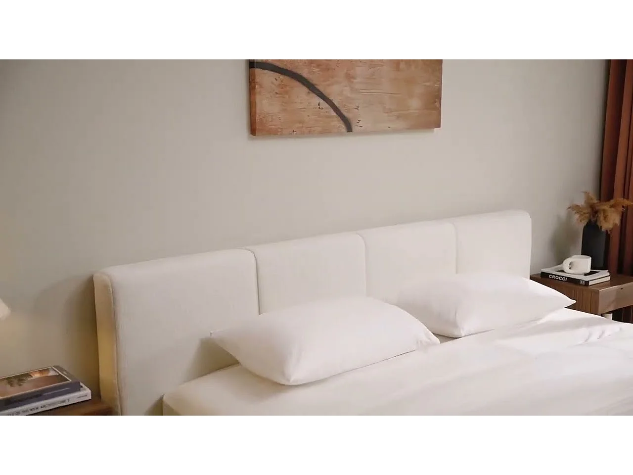 Gestoffeerd Bed ÉPURE 160x200cm - Tweepersoonsbed met Minimalistisch Ontwerp en Stevige Structuur, Eenvoudige Montage, Beige / Bruin