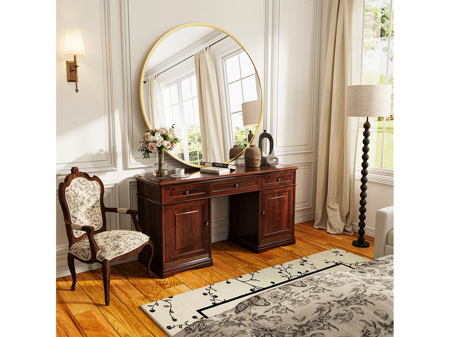 Miroir Mural Chambre Doré - Grand Miroir Mural Rond 75cm - Verre HD Sans Distorsion - Cadre Renforcé - Accrochage Facile