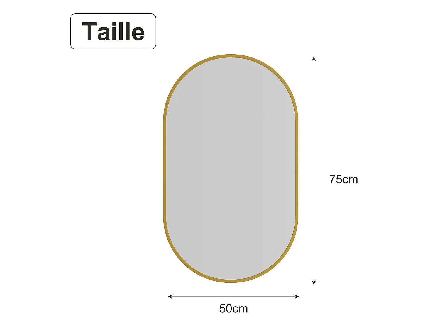 Miroir Mural Doré 75 x50cm - Miroir Mural Grand Format Ovale - Verre Trempé HD Incassable - Cadre Renforcé - Accrochage Facile