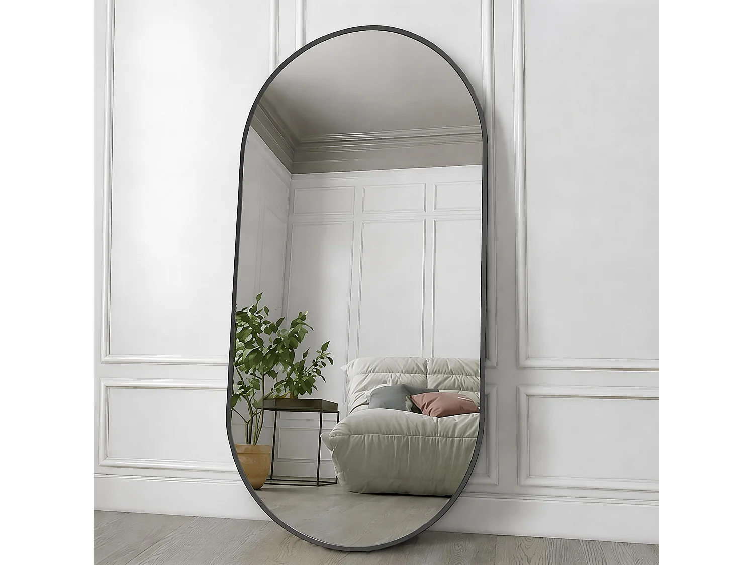 Miroir Mural Noir 75x50cm - Miroir Mural Grand Format Ovale - Verre Trempé HD Incassable - Cadre Renforcé - Accrochage Facile