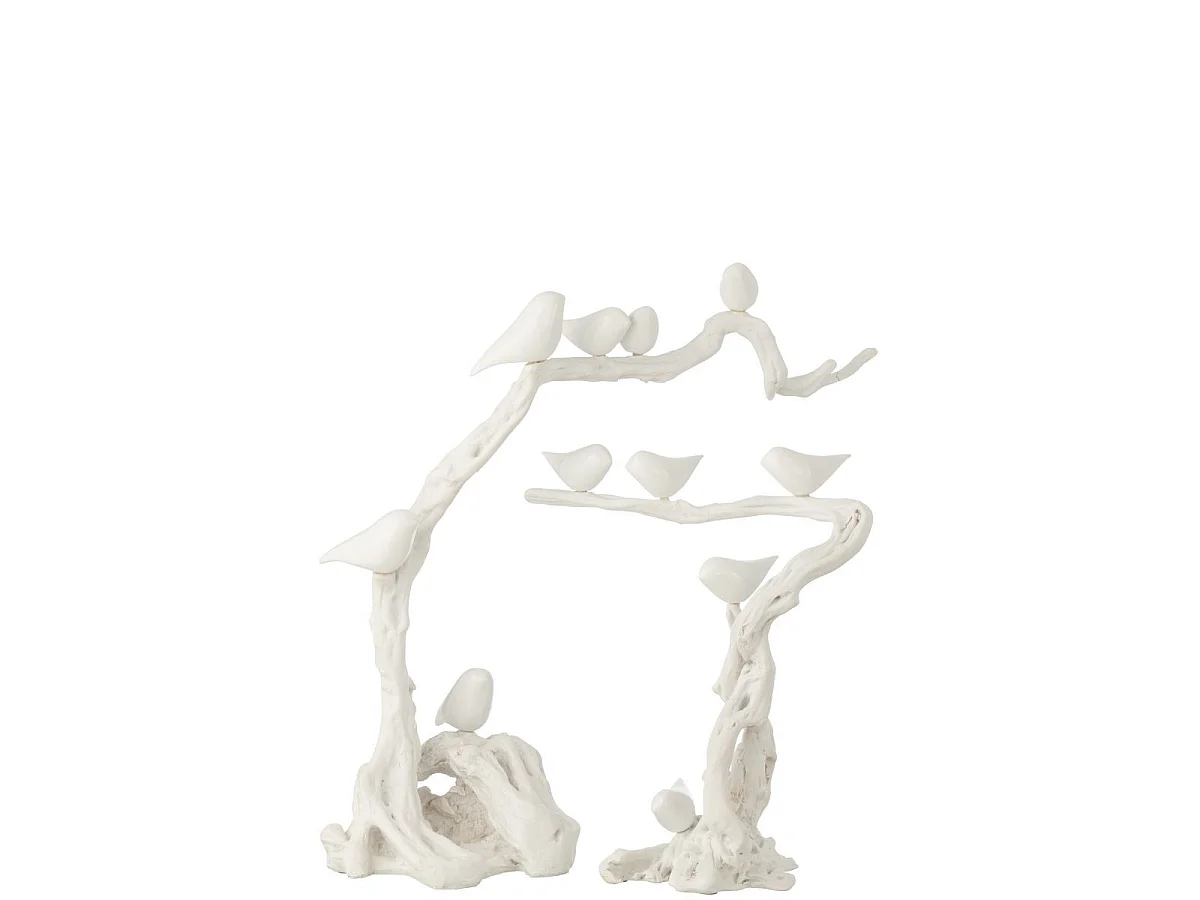 Oiseaux sur Branche en Résine "Maribel" 46cm Blanc