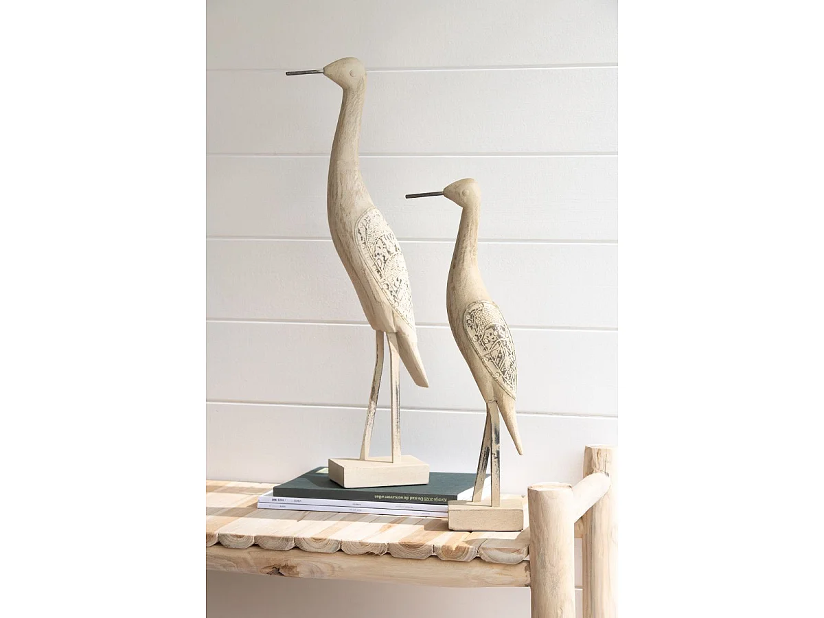 Statue Déco Oiseau en Bois "Denny" 48cm Naturel
