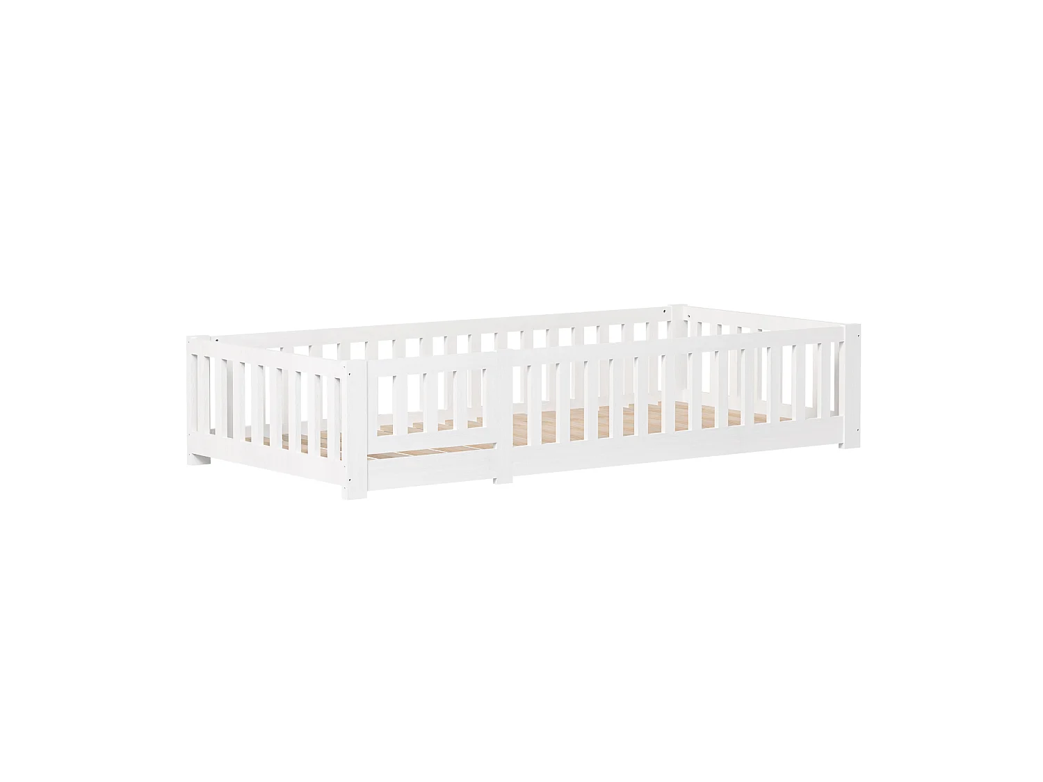 Lit cabane enfant 90x200 cm - avec barrière de sécurité et sommier à lattes - Blanc