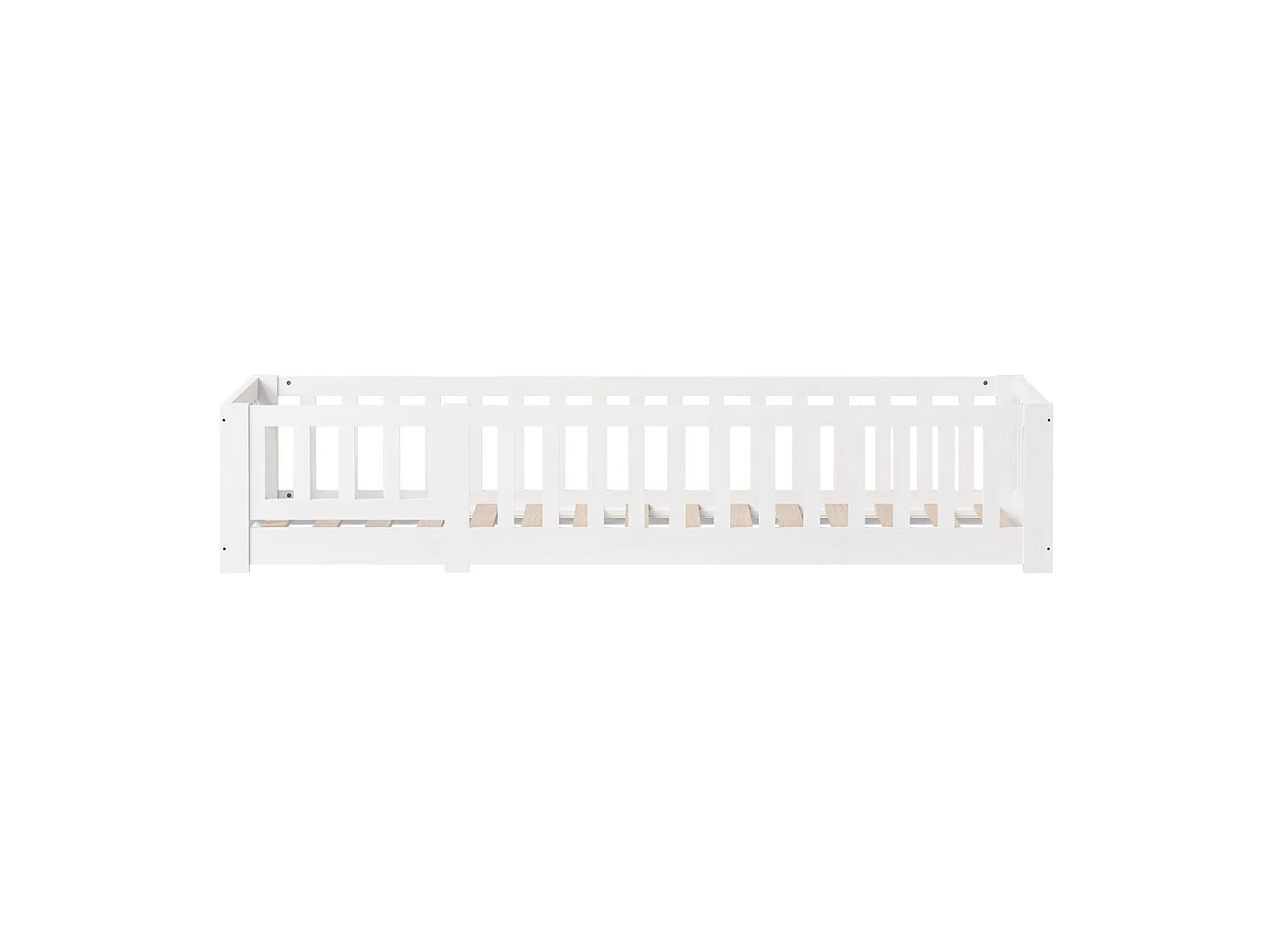 Lit cabane enfant 90x200 cm - avec barrière de sécurité et sommier à lattes - Blanc