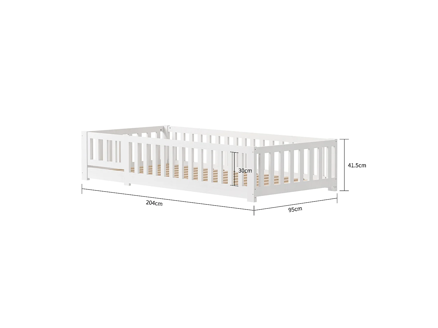 Lit cabane enfant 90x200 cm - avec barrière de sécurité et sommier à lattes - Blanc