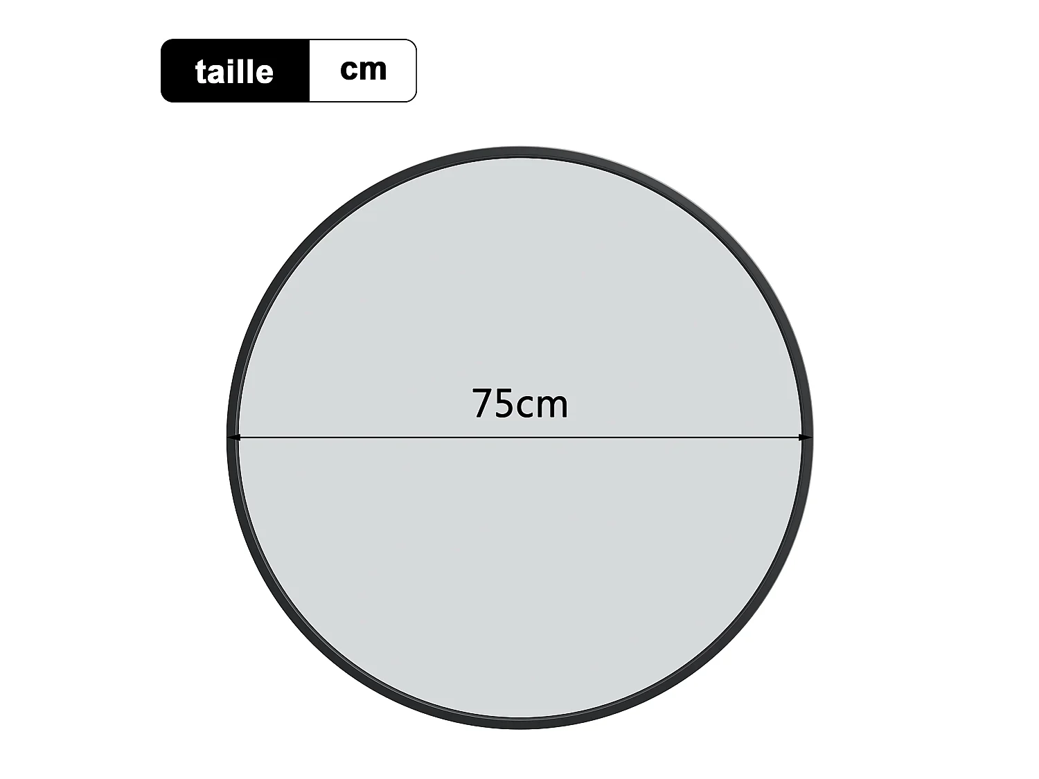 Miroir Mural Chambre Noir - Grand Miroir Mural Rond 75cm - Verre HD Sans Distorsion - Cadre Renforcé - Accrochage Facile
