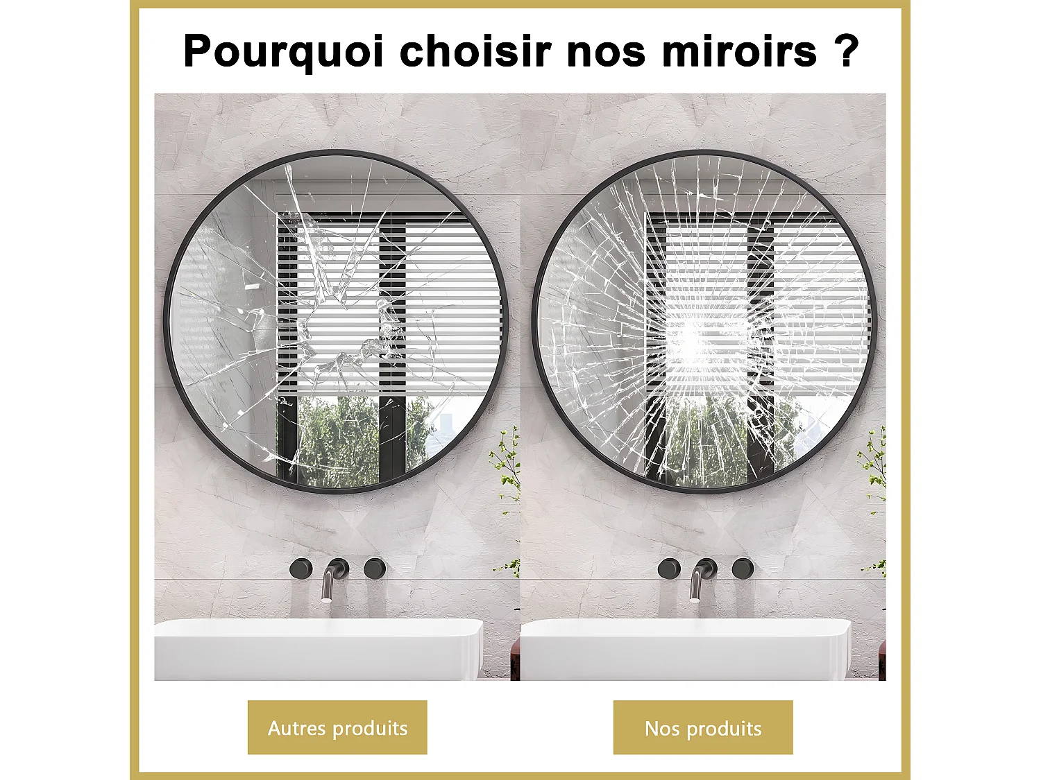 Miroir Mural Chambre Noir - Grand Miroir Mural Rond 75cm - Verre HD Sans Distorsion - Cadre Renforcé - Accrochage Facile